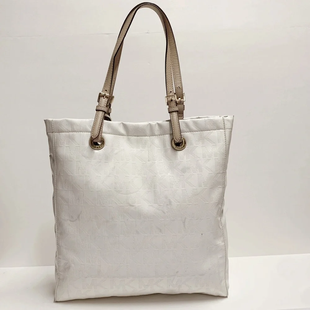 Michael Kors White Patent Tote Bag | MK Monogram Logo | Shoulder Purse